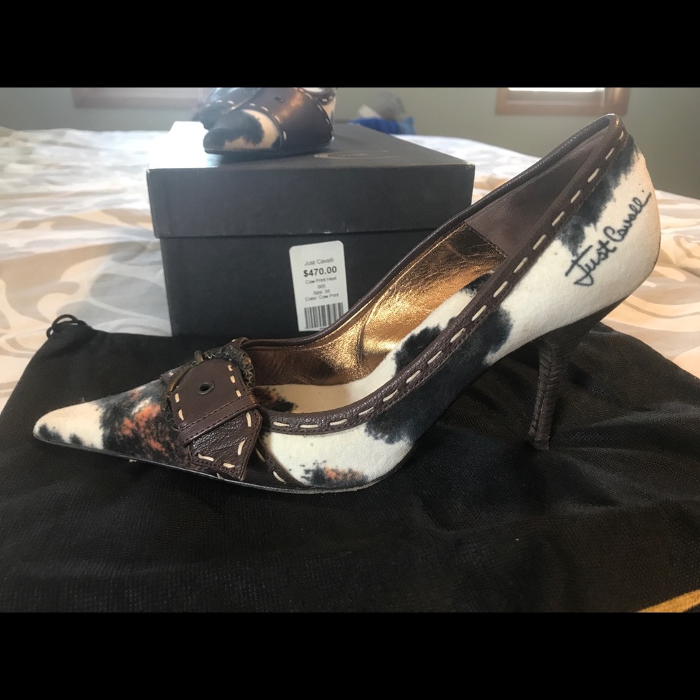 JustCavalli Cow Print Heels